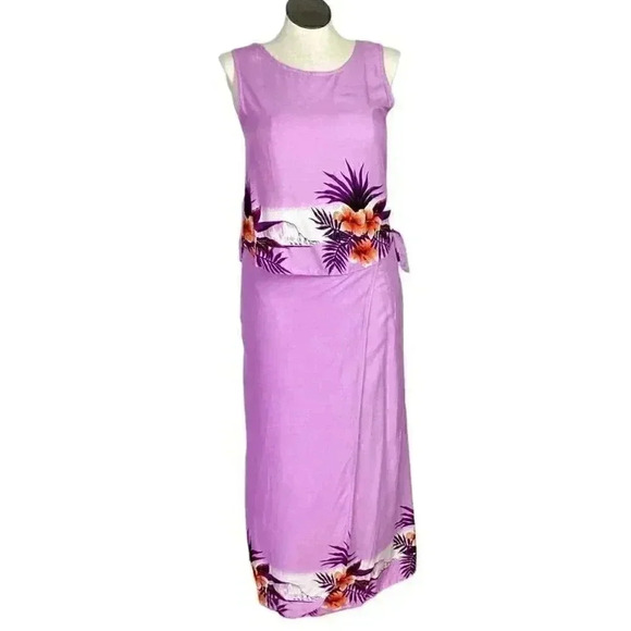 Hibiscus Collection Hawaii Women L Floral 2 Piece Wrap Skirt Set Purple - Picture 1 of 11